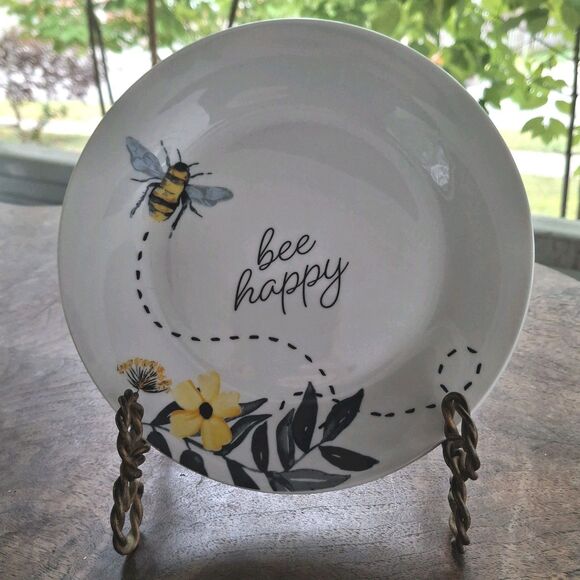 6 Royal Norfolk Bee Happy Luncheon Salad Dessert Plates 7.5" Yellow Floral Bees - Picture 2 of 4